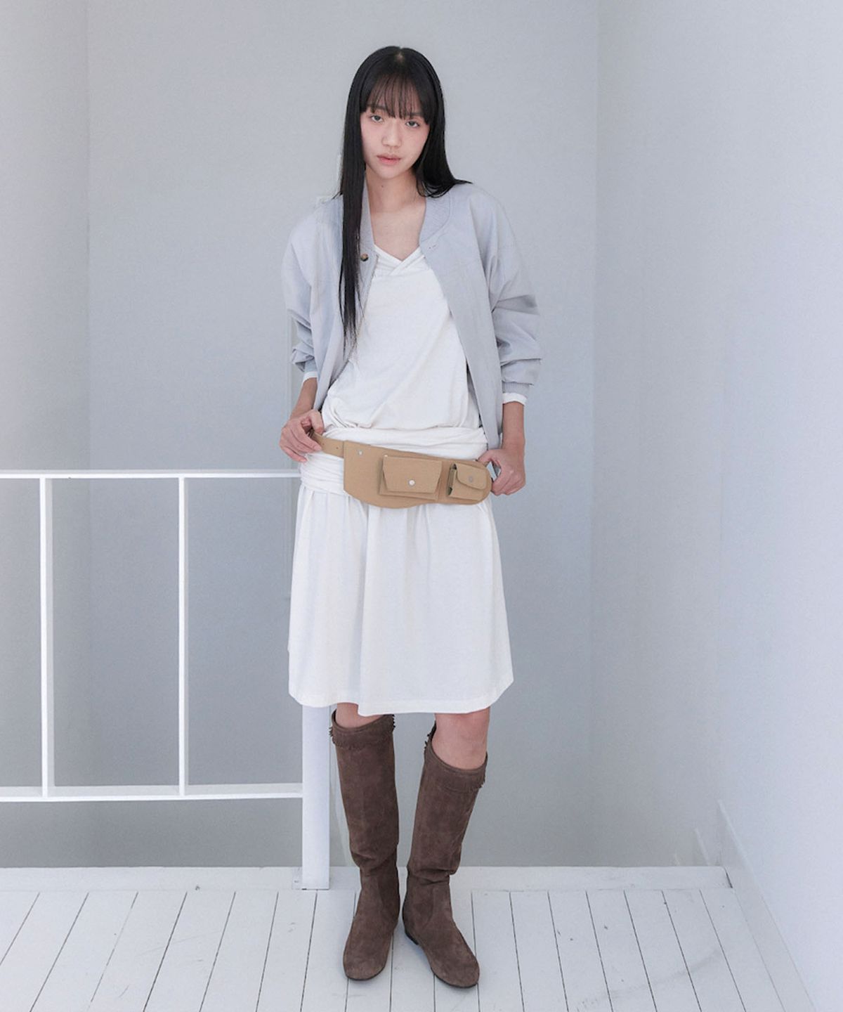 아우로(OURO) COTTON STITCH BLOUSON JUMPER [ PALE BLUE ]
