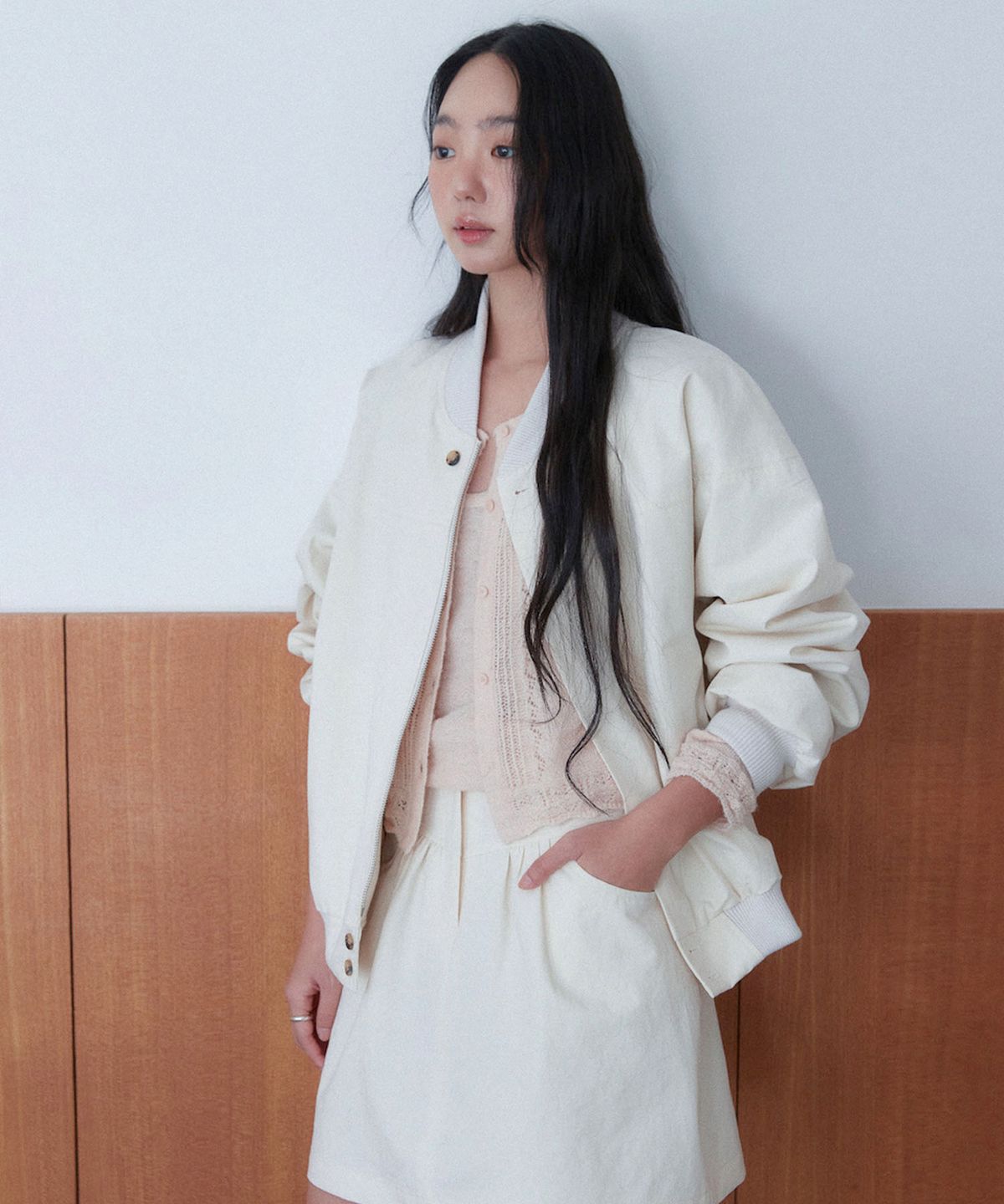 아우로(OURO) COTTON STITCH BLOUSON JUMPER [ CREAM ]