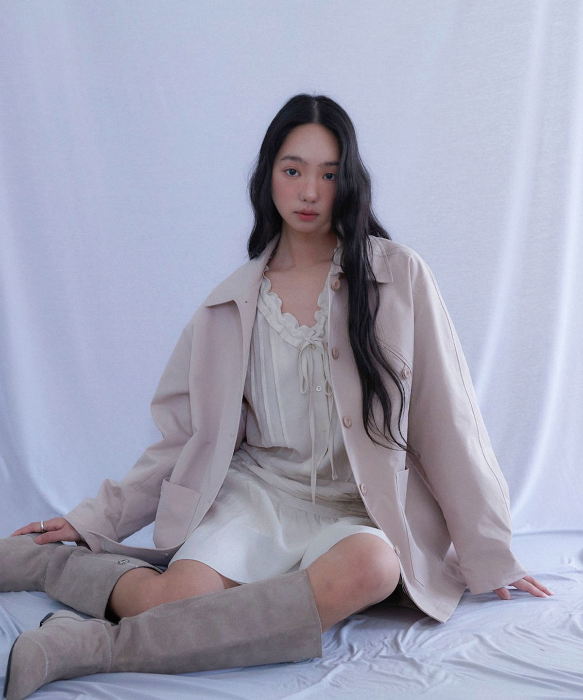 아우로(OURO) COTTON SAPARI TRENCH JACKET [ POWDER PINK ]