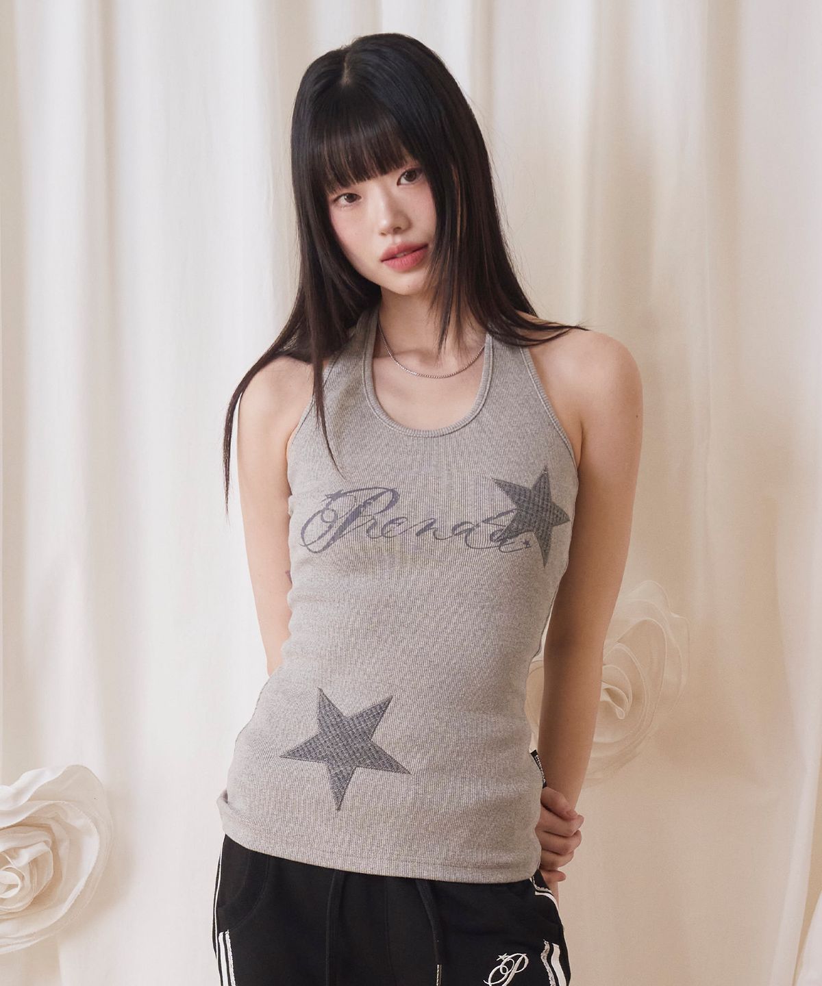 프렌다(PRENDA) STAR APPLIQUE HALTER NECK SLEEVE LESS GRAY