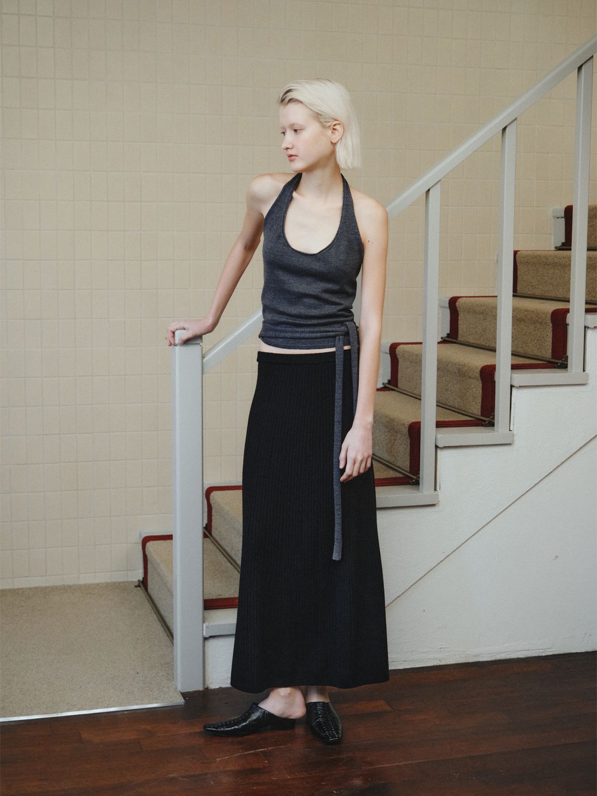 리플레인(REPLAIN) WOOL LONG KNIT SKIRT_BLACK