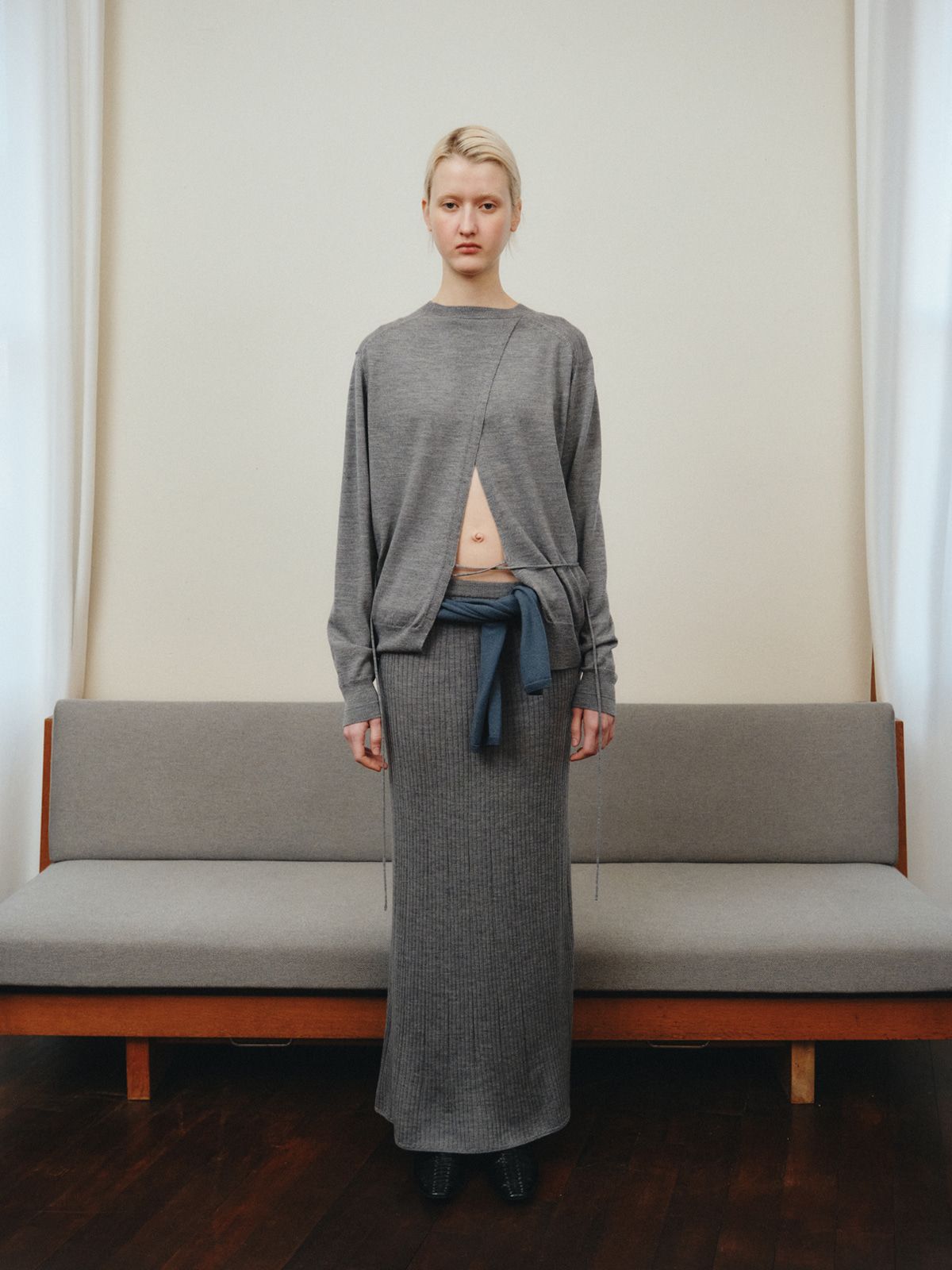 리플레인(REPLAIN) WOOL LONG KNIT SKIRT_GREY