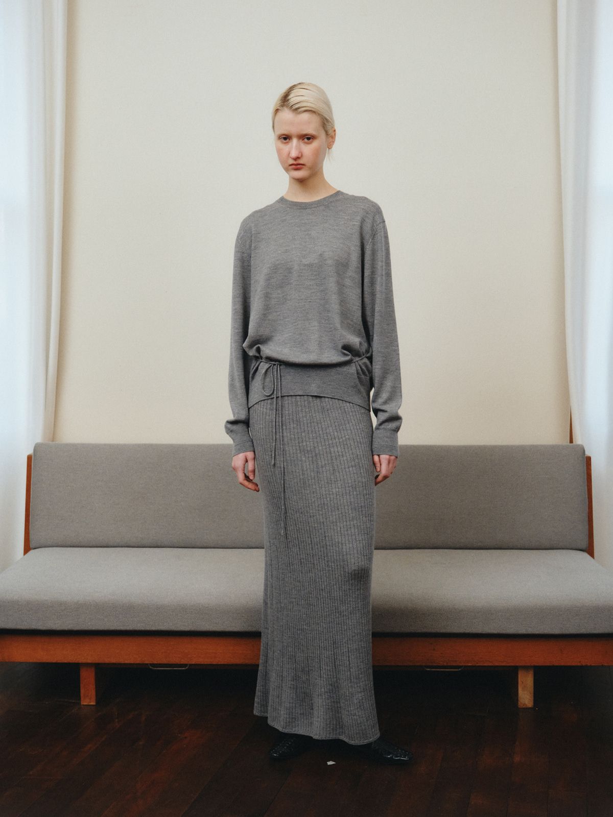 리플레인(REPLAIN) WOOL LONG KNIT SKIRT_GREY