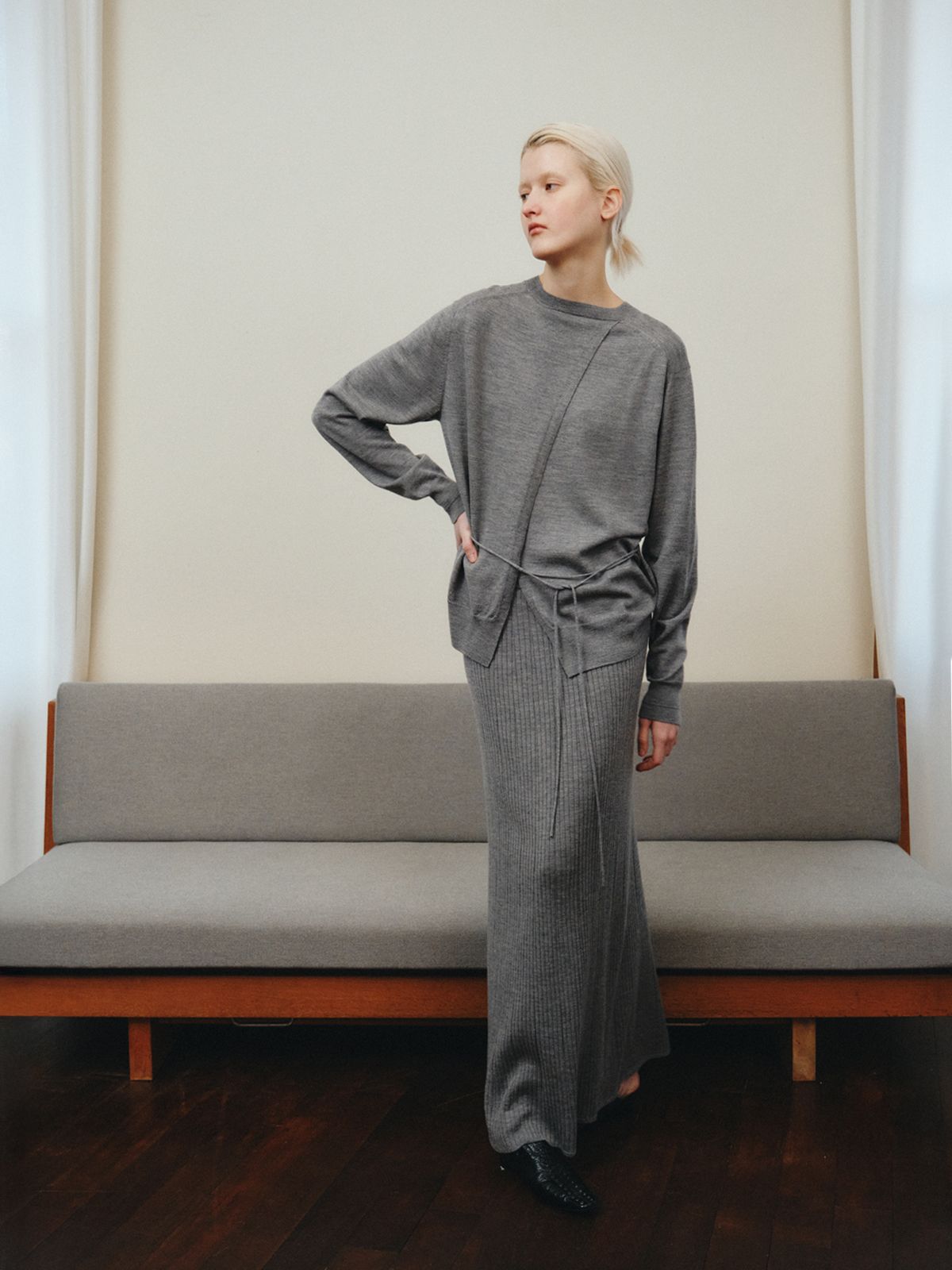 리플레인(REPLAIN) WOOL LONG KNIT SKIRT_GREY