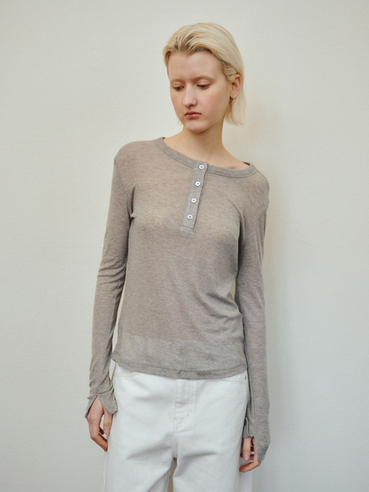 리플레인(REPLAIN) BUTTON JERSEY TOP_GREY