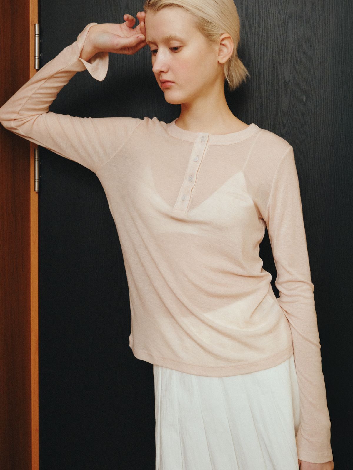 리플레인(REPLAIN) BUTTON JERSEY TOP_LIGHT PINK