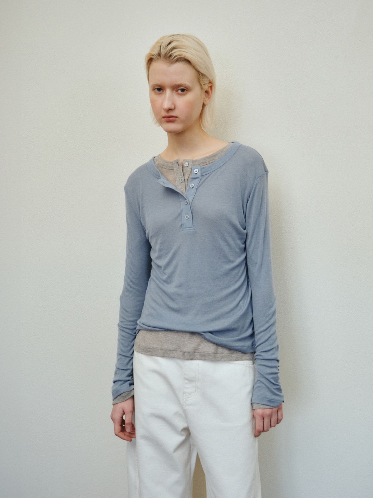 리플레인(REPLAIN) BUTTON JERSEY TOP_LIGHT BLUE