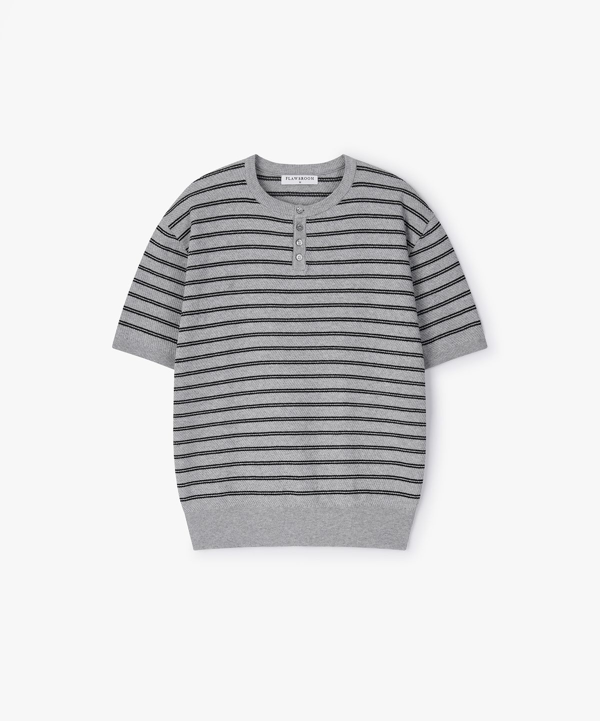 플로즈룸(FLAWSROOM) Stripe Henleyneck Cotton Knit GREY