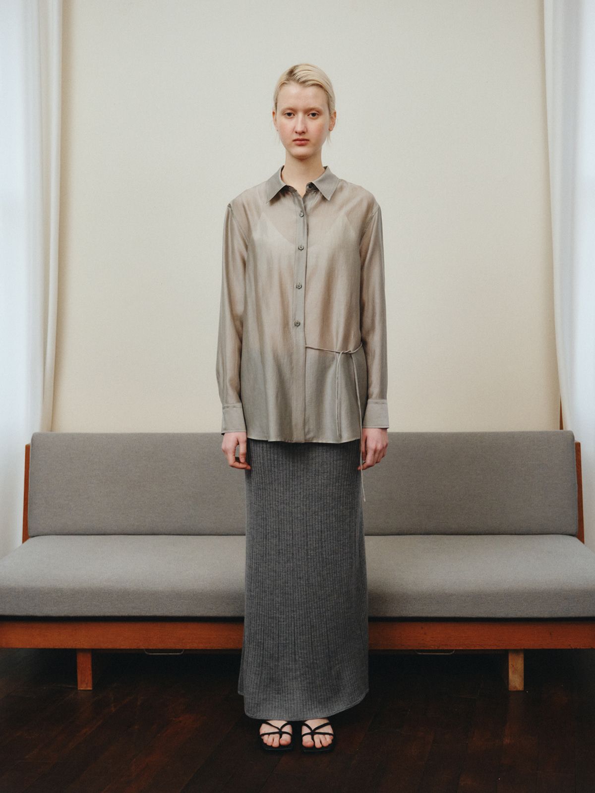 리플레인(REPLAIN) SHEER WRAP SHIRT_LIGHT KHAKI