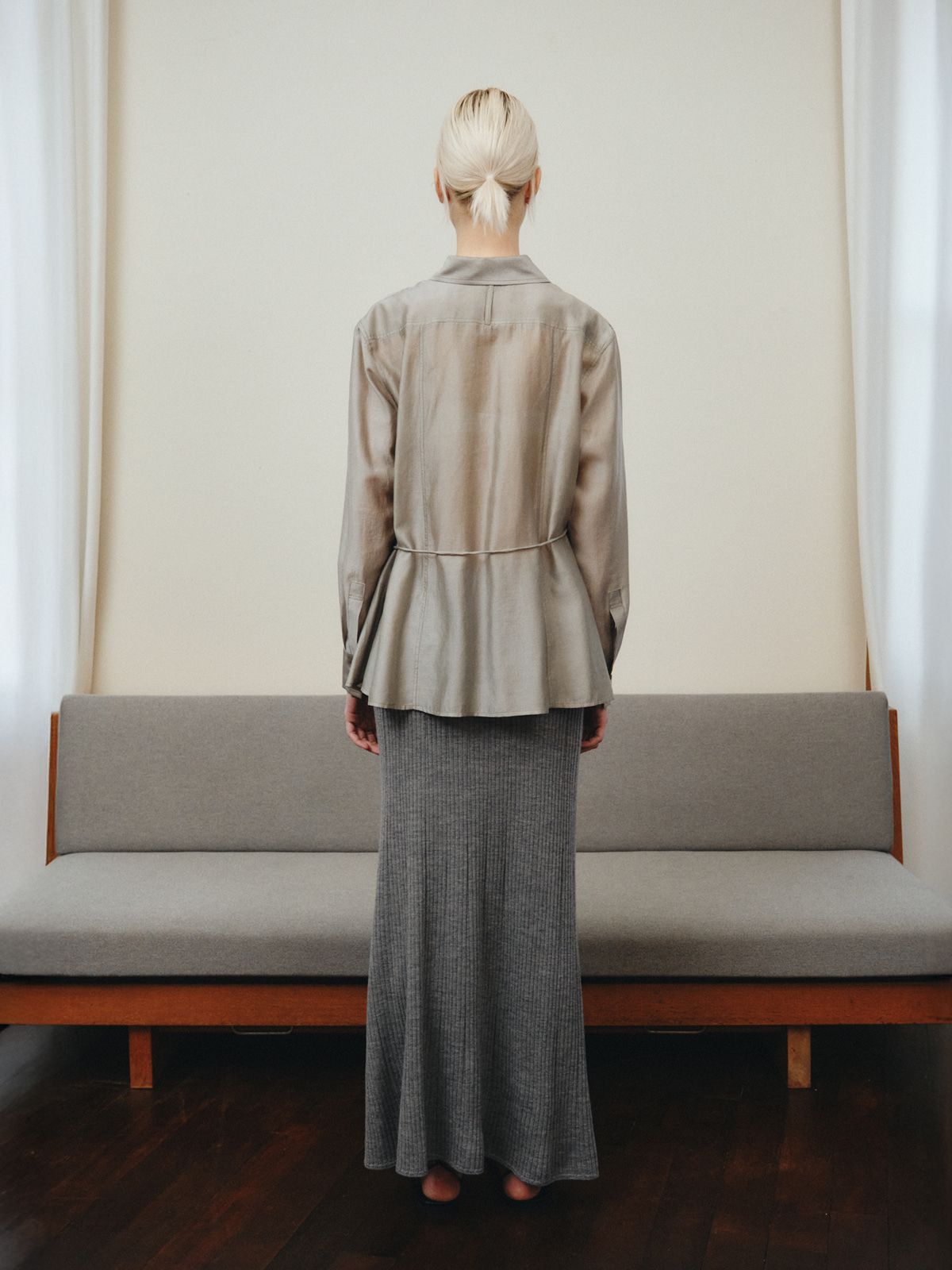 리플레인(REPLAIN) SHEER WRAP SHIRT_LIGHT KHAKI