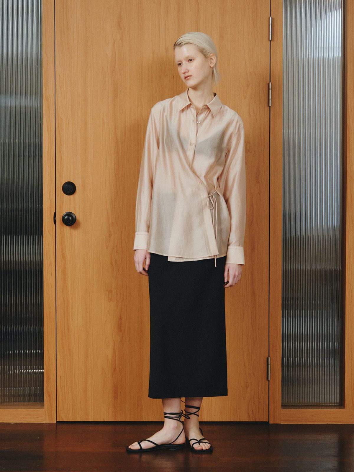 리플레인(REPLAIN) SHEER WRAP SHIRT_PEACH