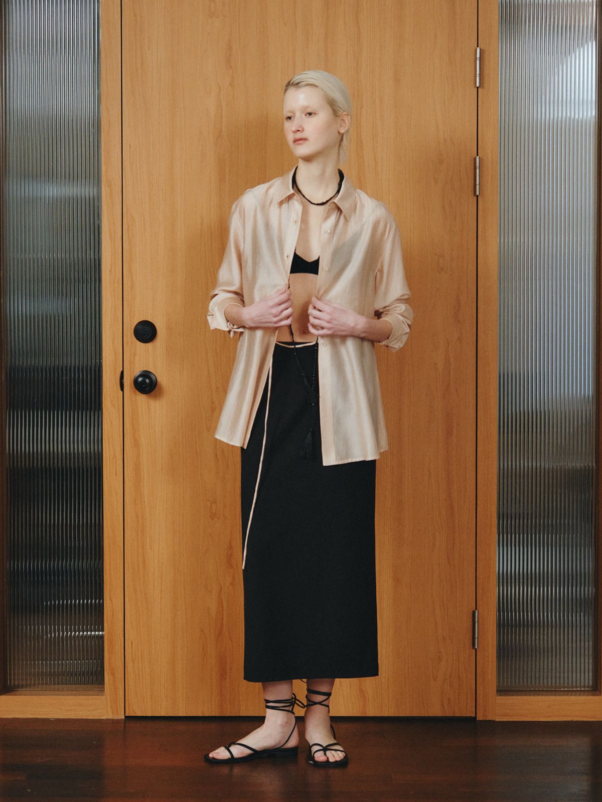 리플레인(REPLAIN) SHEER WRAP SHIRT_PEACH
