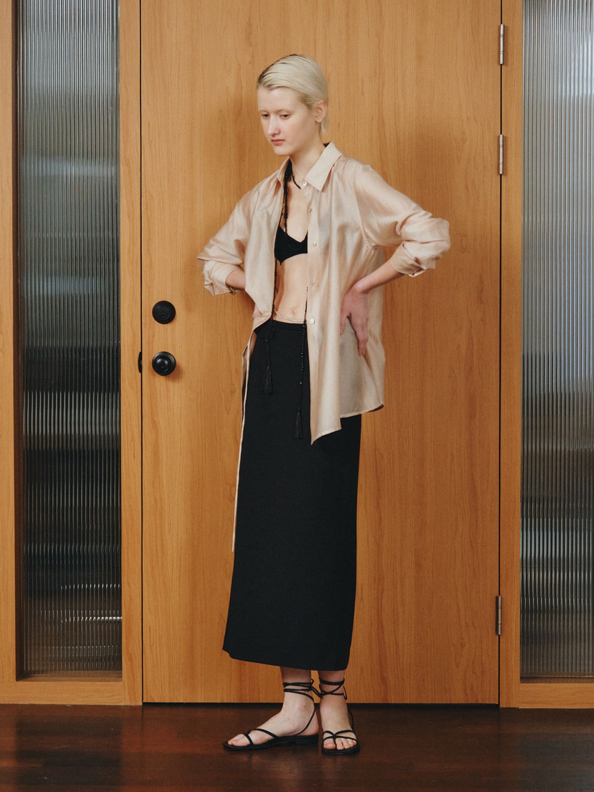리플레인(REPLAIN) SHEER WRAP SHIRT_PEACH