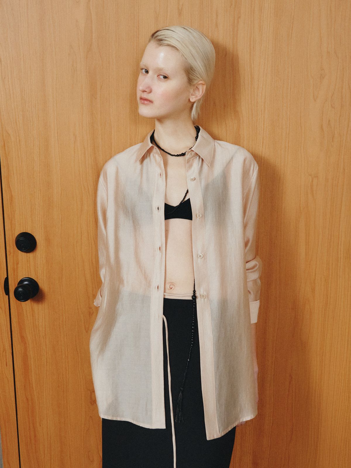리플레인(REPLAIN) SHEER WRAP SHIRT_PEACH