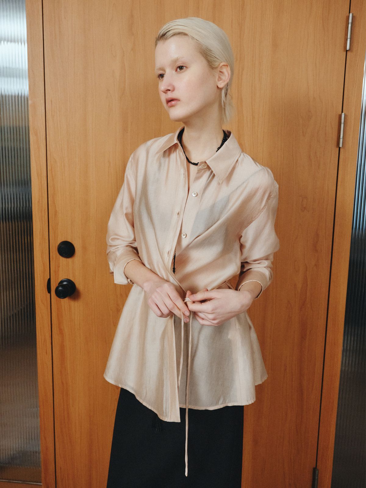 리플레인(REPLAIN) SHEER WRAP SHIRT_PEACH
