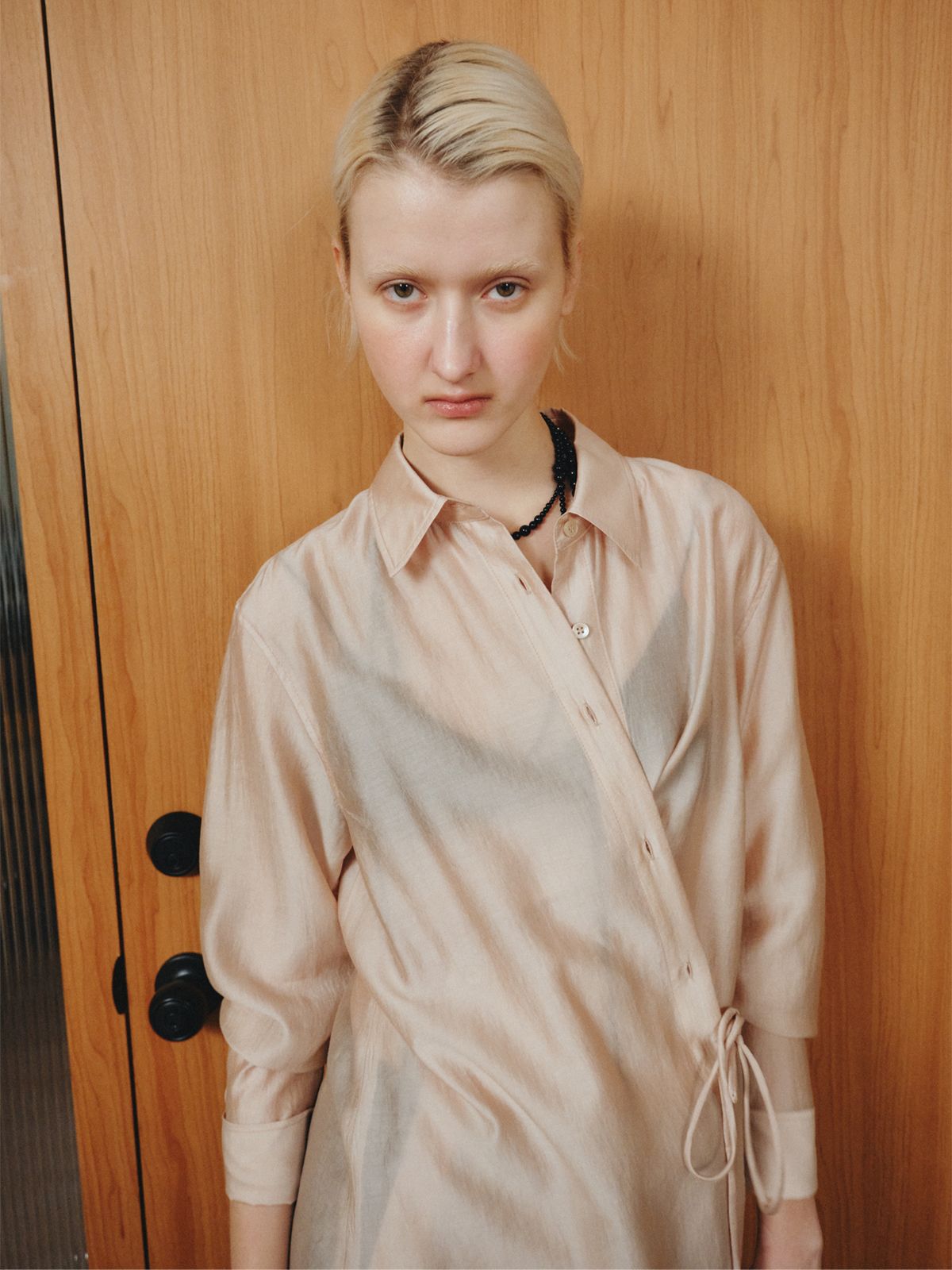 리플레인(REPLAIN) SHEER WRAP SHIRT_PEACH
