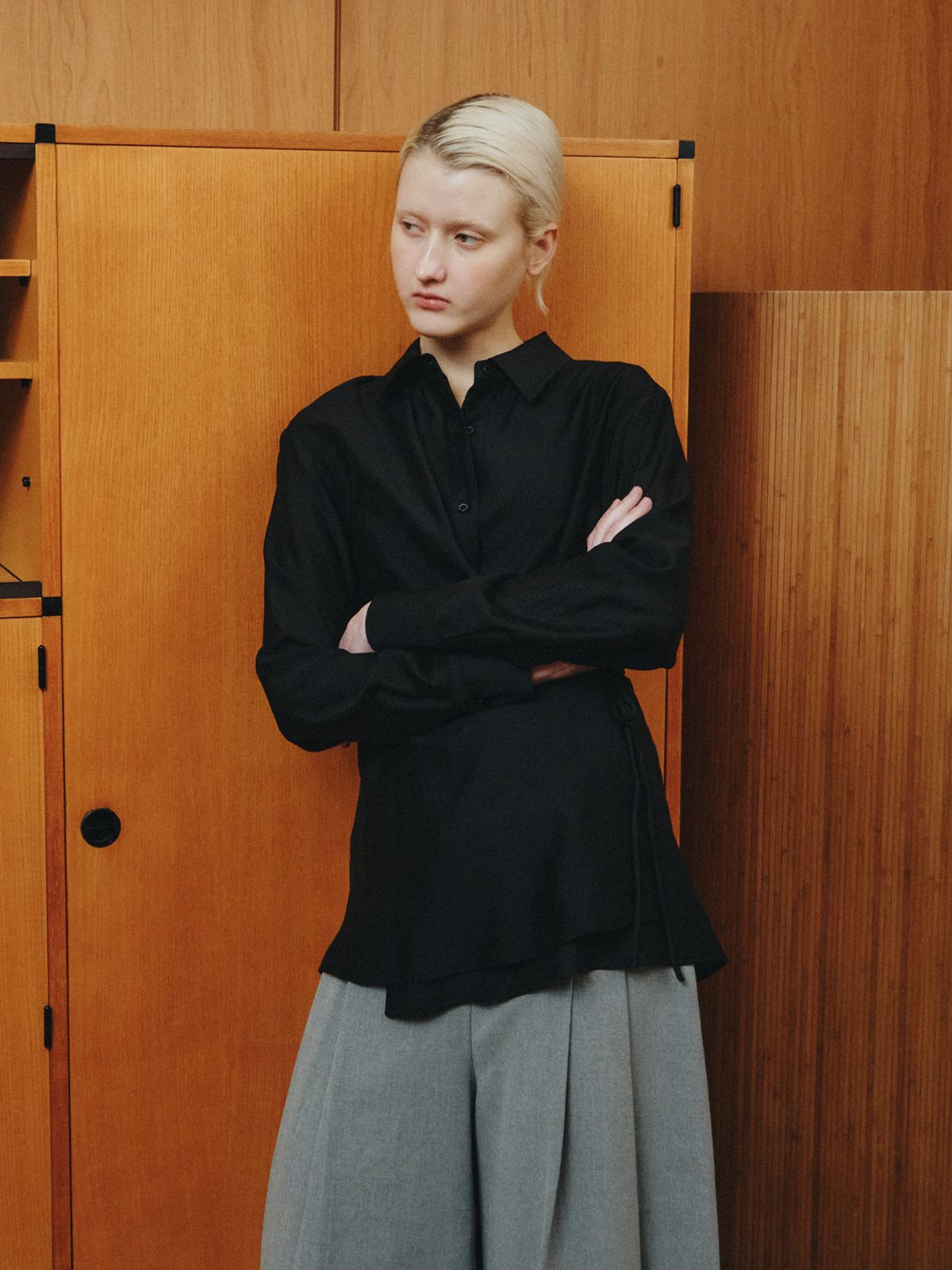 리플레인(REPLAIN) SHEER WRAP SHIRT_BLACK