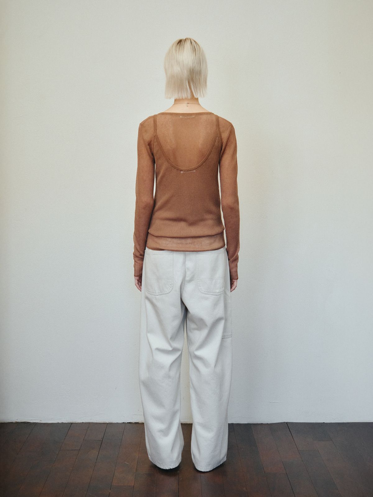 리플레인(REPLAIN) RIBBED LAYERED CARDIGAN SET_BROWN