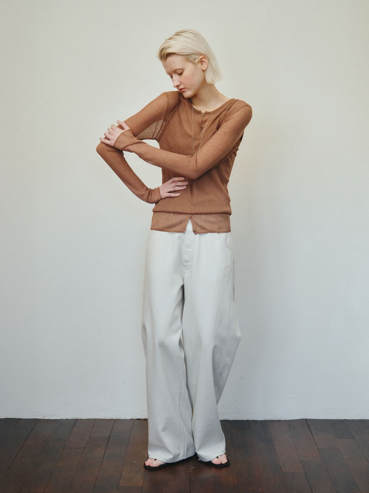 리플레인(REPLAIN) RIBBED LAYERED CARDIGAN SET_BROWN