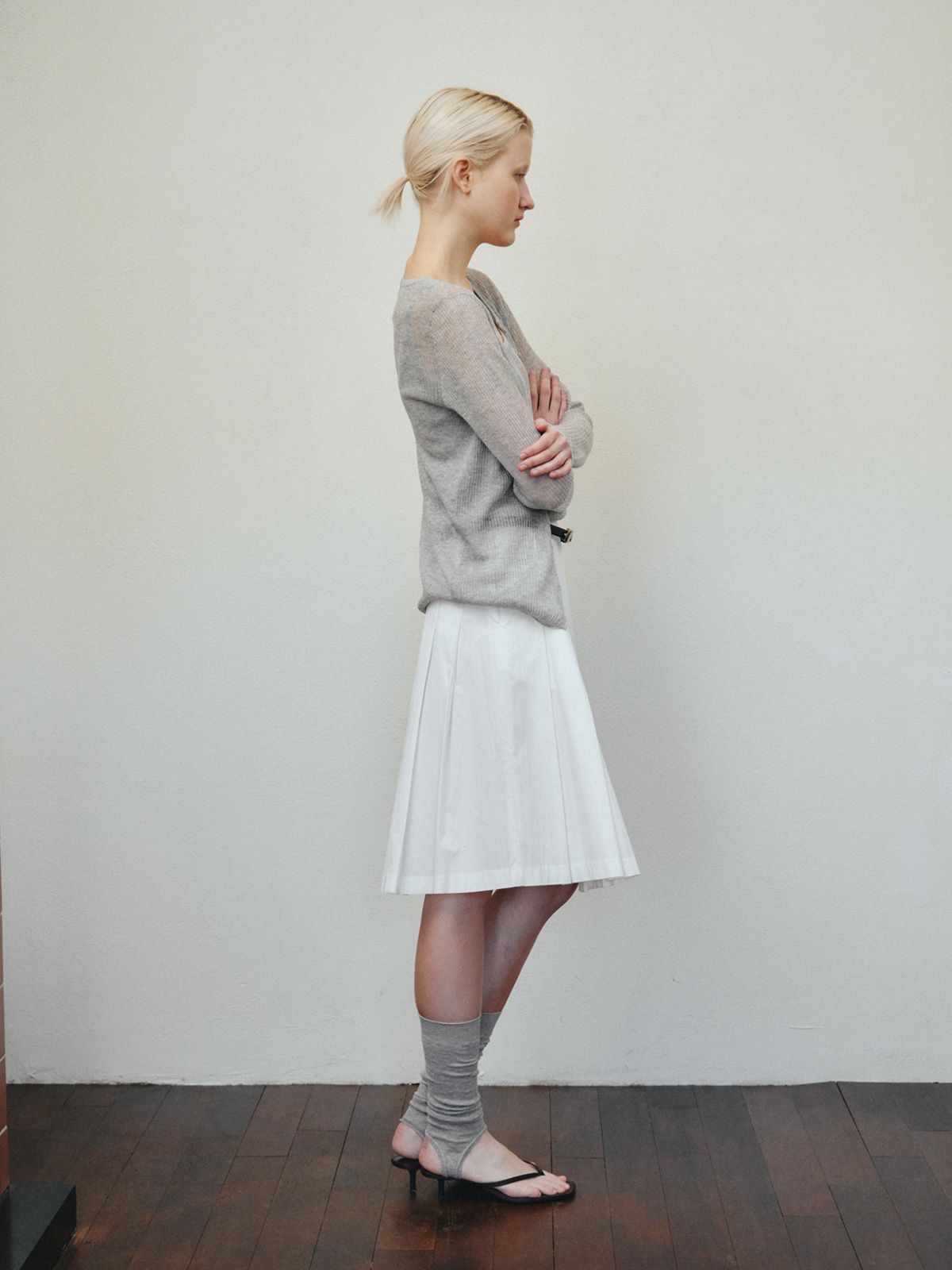 리플레인(REPLAIN) RIBBED LAYERED CARDIGAN SET_GREY
