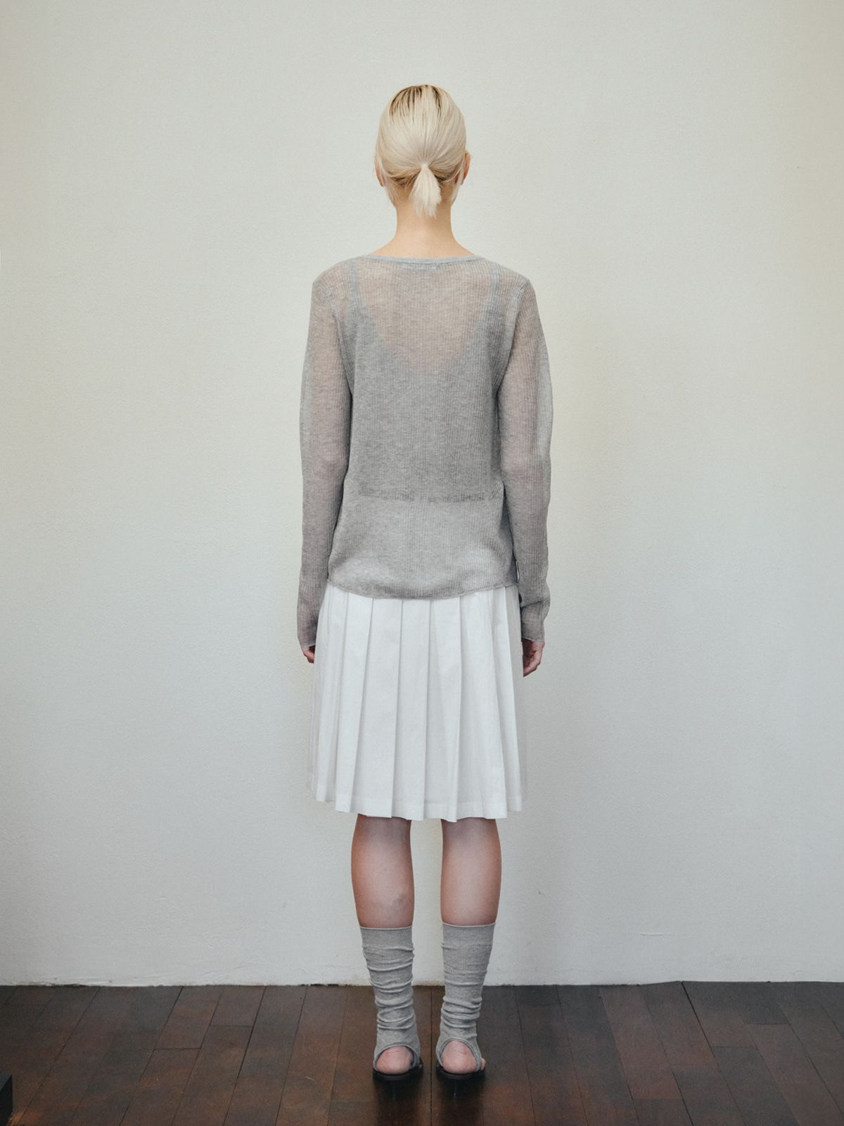 리플레인(REPLAIN) RIBBED LAYERED CARDIGAN SET_GREY