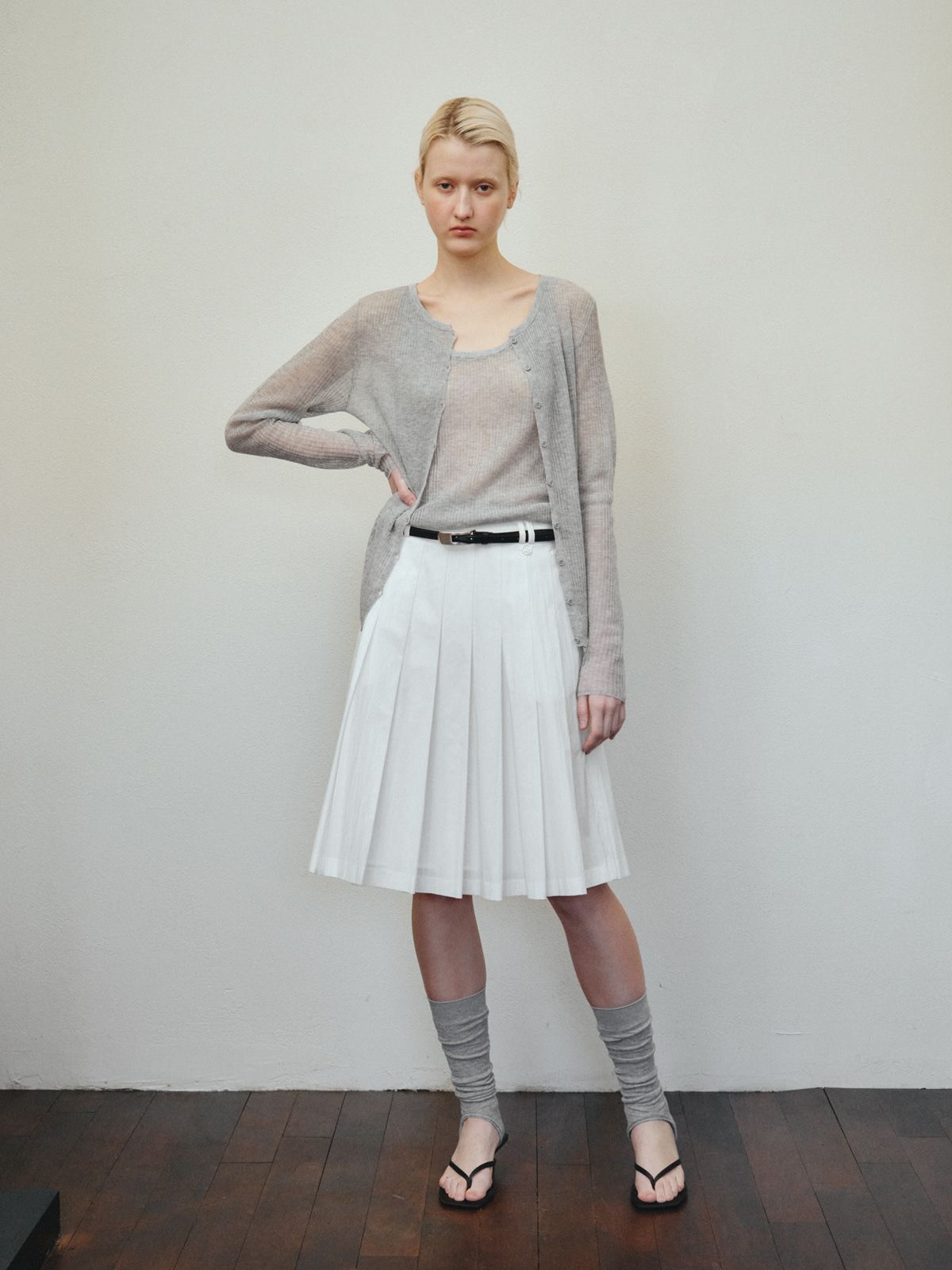 리플레인(REPLAIN) RIBBED LAYERED CARDIGAN SET_GREY
