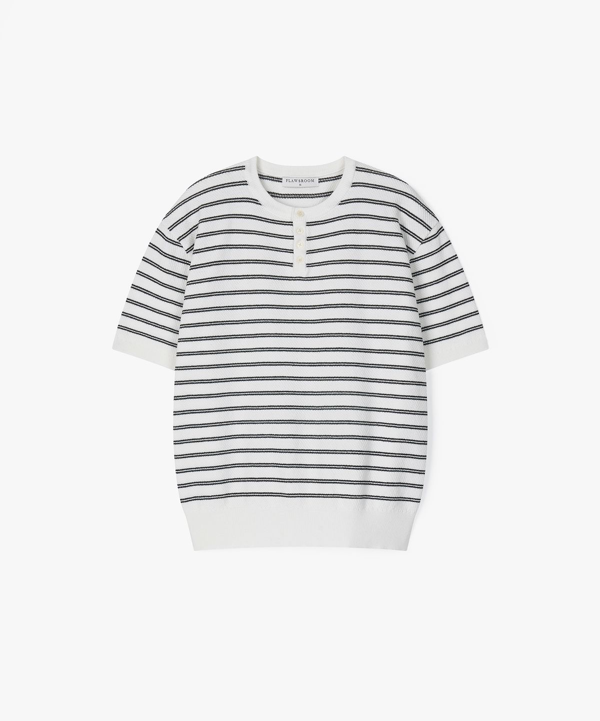 플로즈룸(FLAWSROOM) Stripe Henleyneck Cotton Knit IVORY
