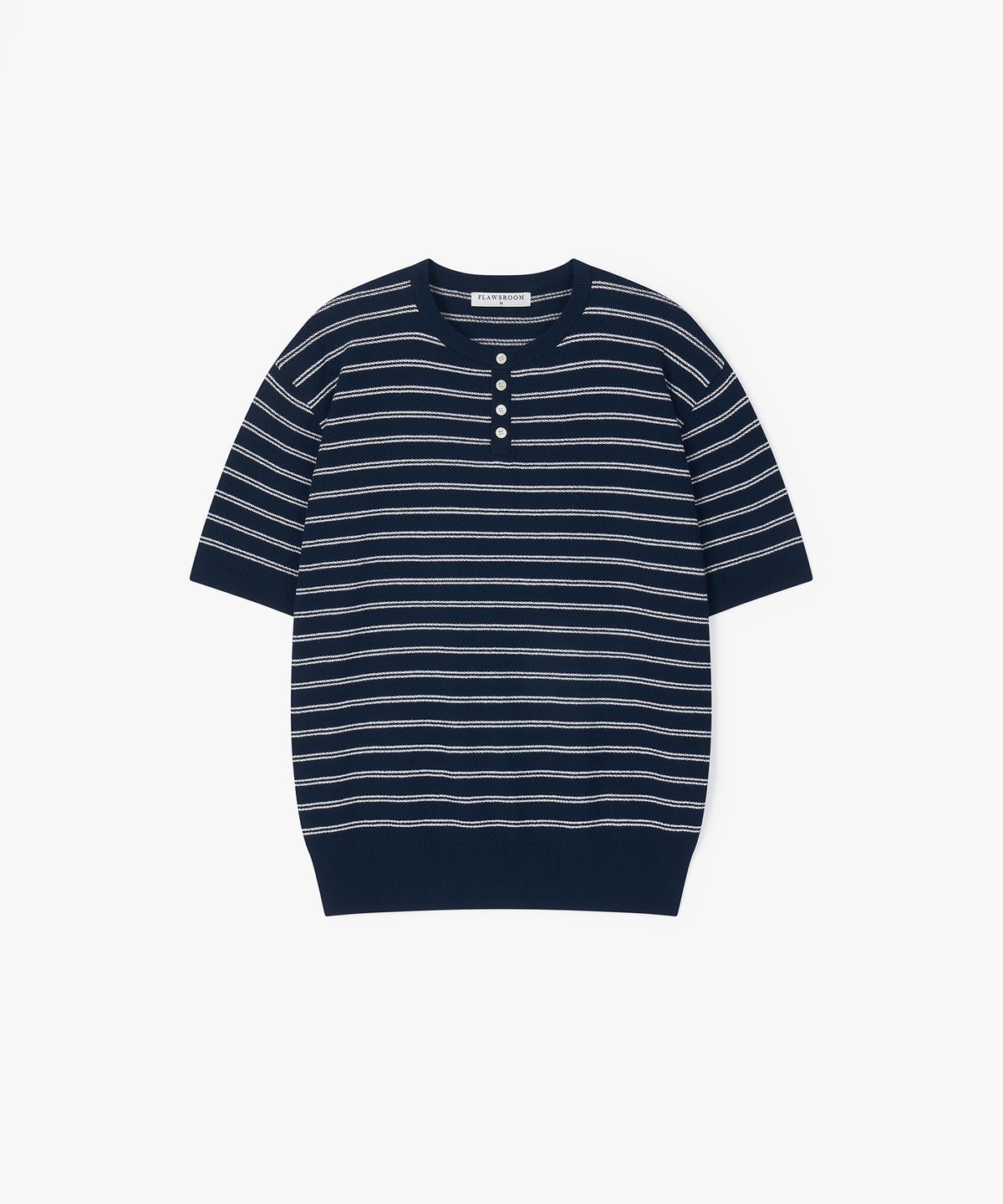 플로즈룸(FLAWSROOM) Stripe Henleyneck Cotton Knit NAVY