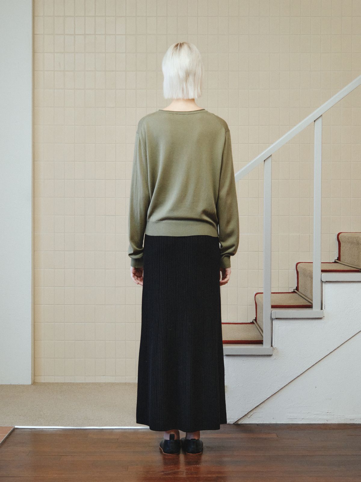 리플레인(REPLAIN) WOOL BLEND DIAGONAL CARDIGAN_KHAKI