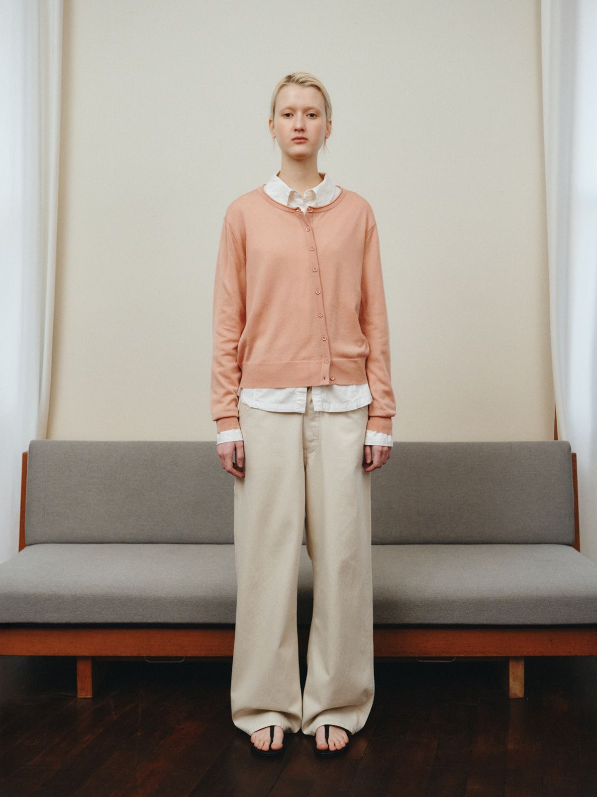 리플레인(REPLAIN) WOOL BLEND DIAGONAL CARDIGAN_SALMON