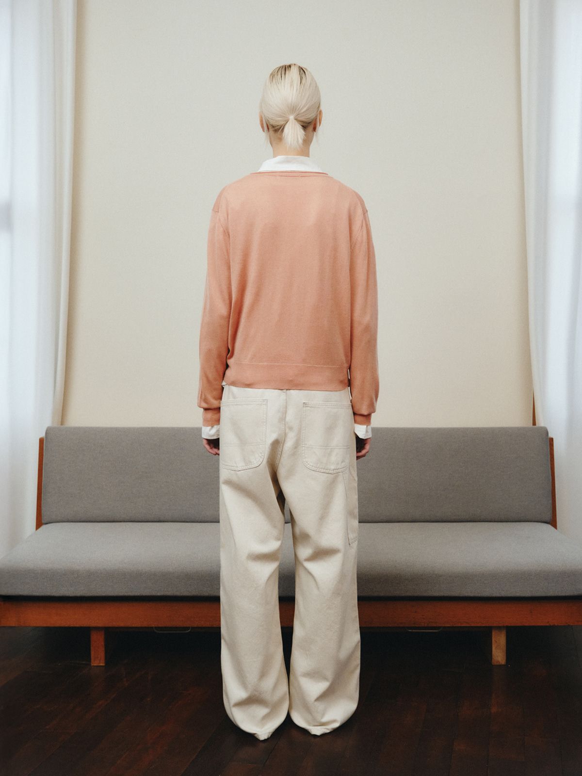 리플레인(REPLAIN) WOOL BLEND DIAGONAL CARDIGAN_SALMON
