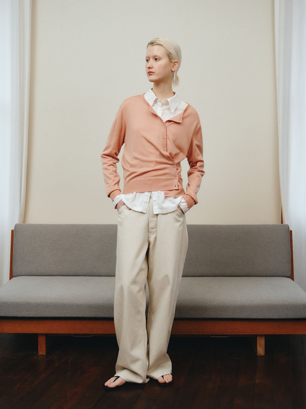 리플레인(REPLAIN) WOOL BLEND DIAGONAL CARDIGAN_SALMON