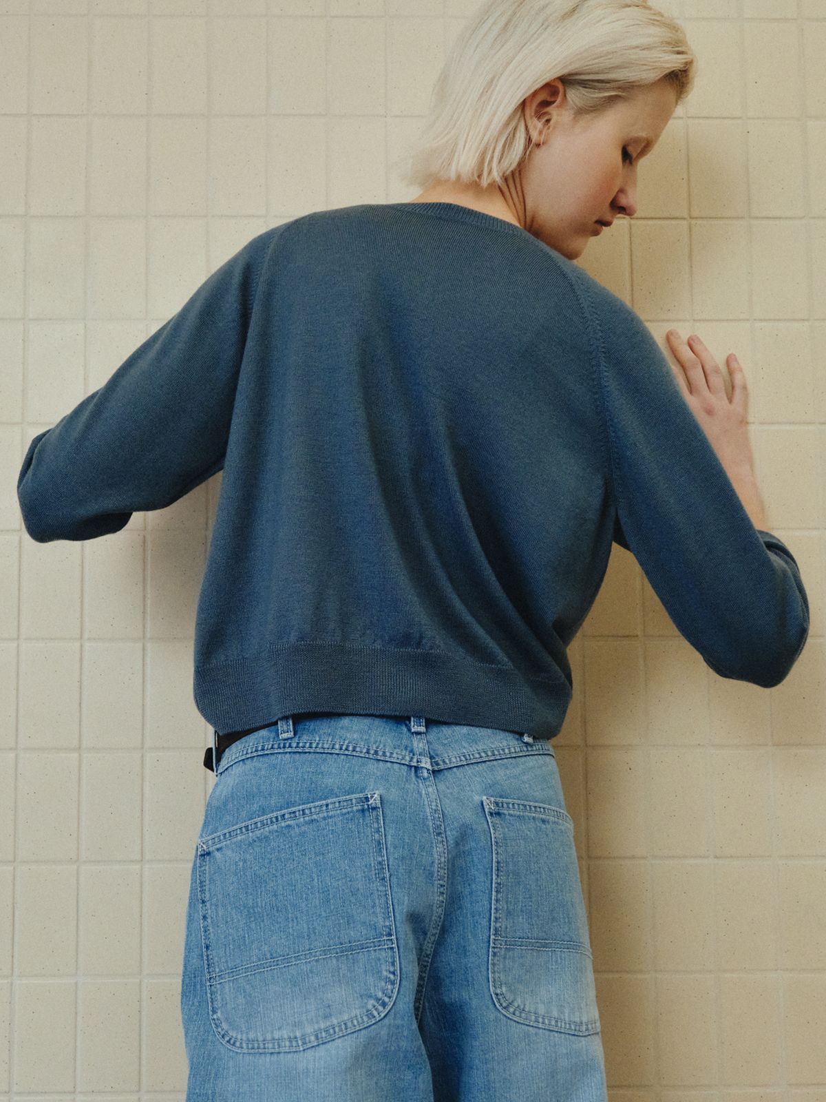 리플레인(REPLAIN) WOOL ROUND CARDIGAN_SMOKE BLUE