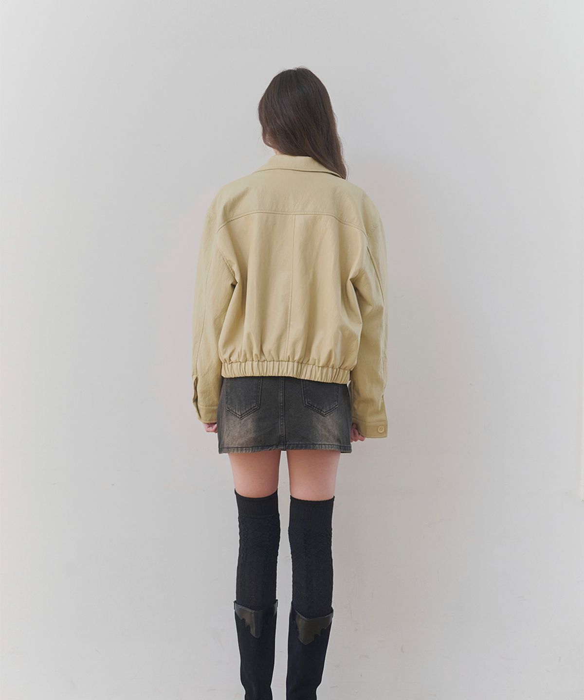쿨키튼(KOOLKITTEN) [봄아우터/오버핏] 파티나 오버핏 레더 자켓 (YELLOW)