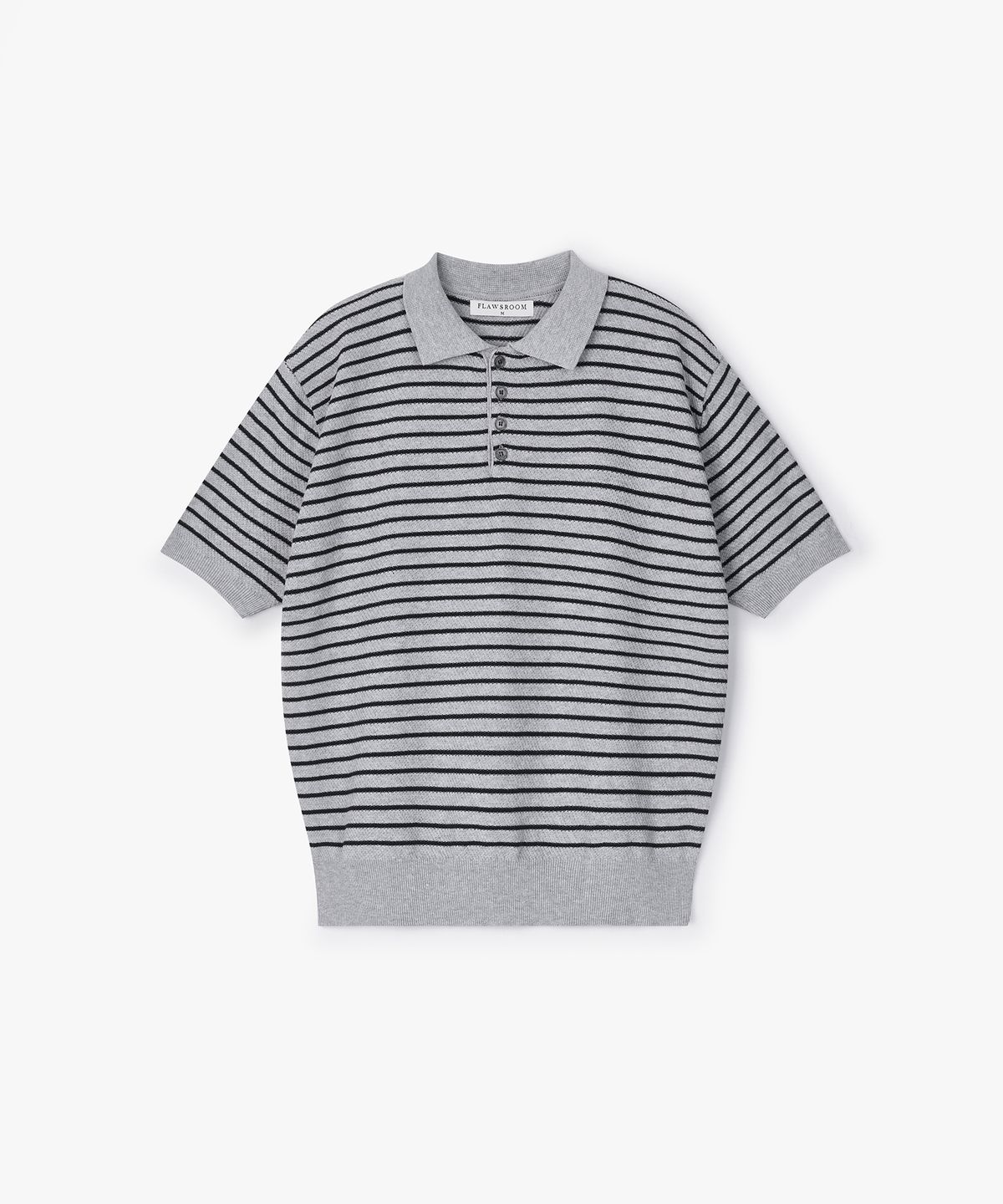 플로즈룸(FLAWSROOM) Pure Cotton Collar Knit STRIPE GREY