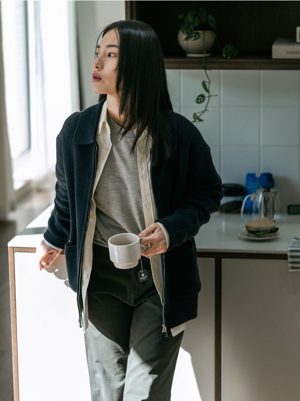 해브해드(HAVEHAD) 투웨이 집업 가디건 (네이비)
