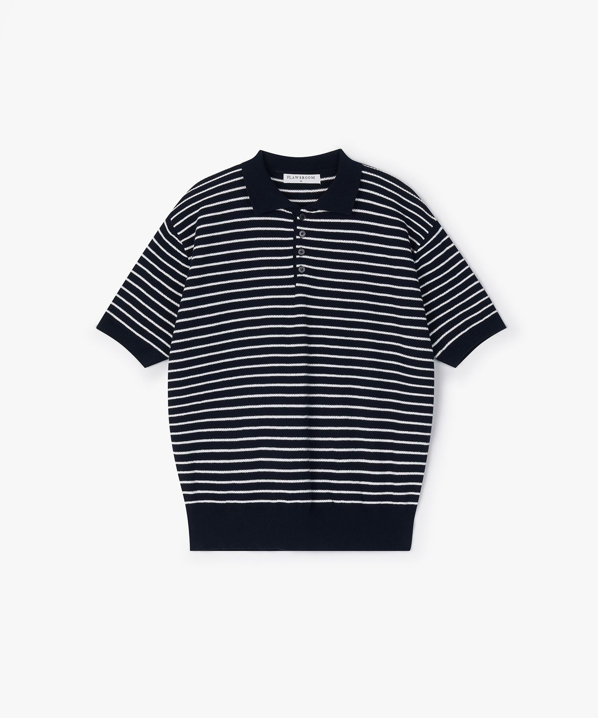 플로즈룸(FLAWSROOM) Pure Cotton Collar Knit STRIPE NAVY