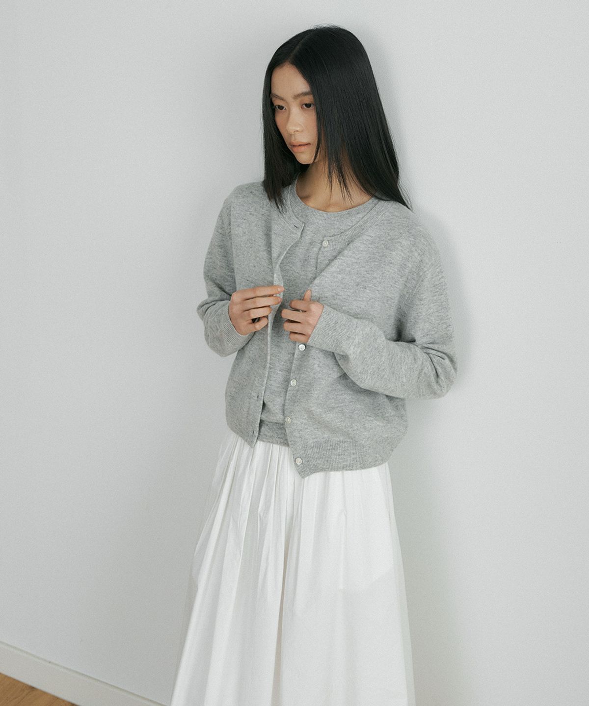 링서울(LINGSEOUL) wool round neck knit cardigan-melange