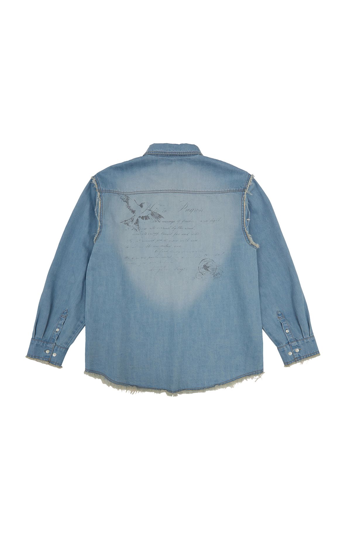 메아(MEA) VINTAGE LETTER DENIM SHIRT [LIGHT INDIGO]