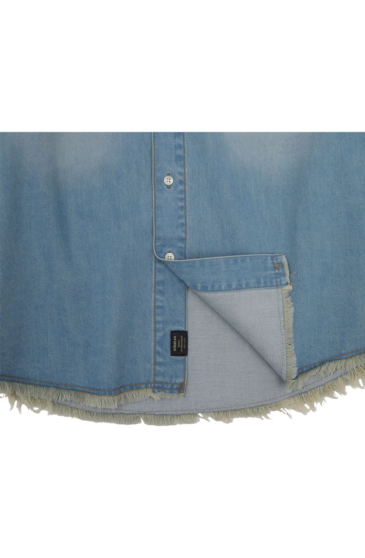메아(MEA) VINTAGE LETTER DENIM SHIRT [LIGHT INDIGO]