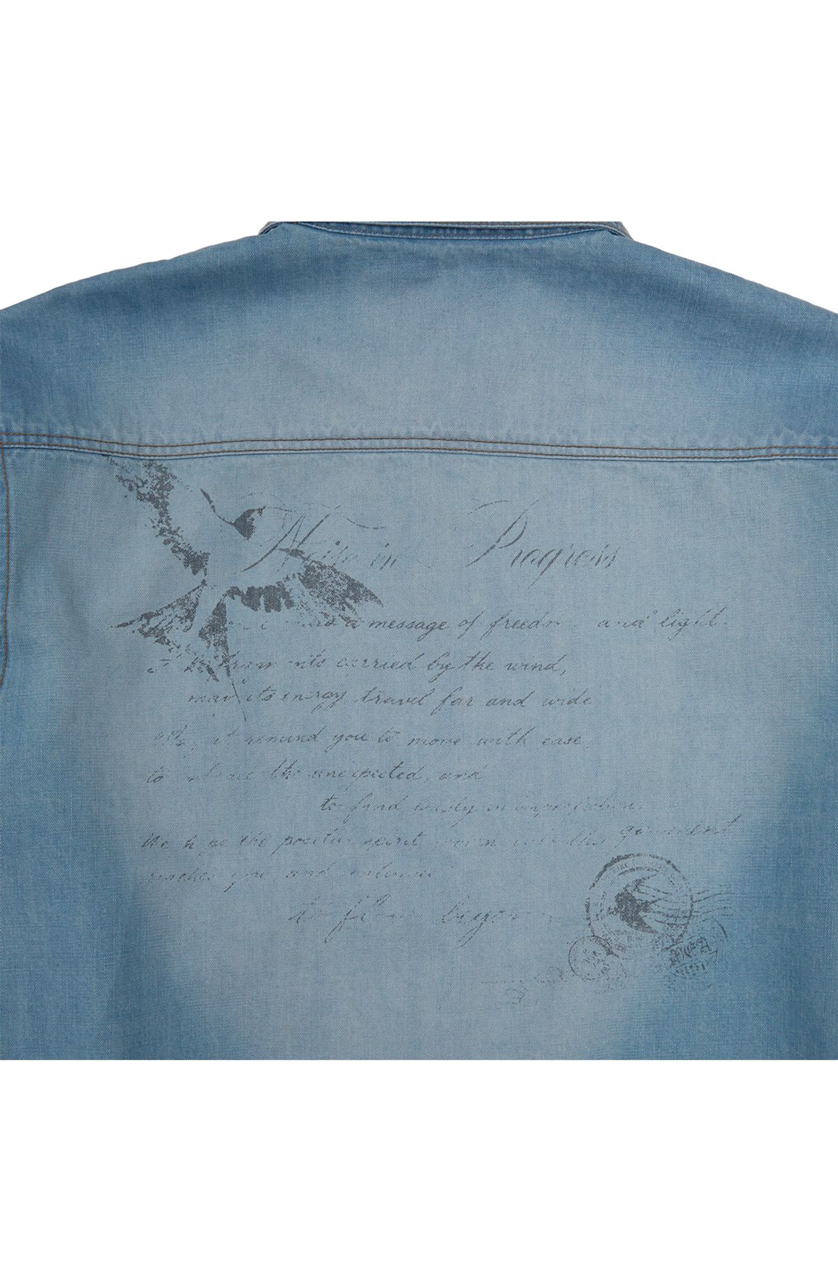 메아(MEA) VINTAGE LETTER DENIM SHIRT [LIGHT INDIGO]