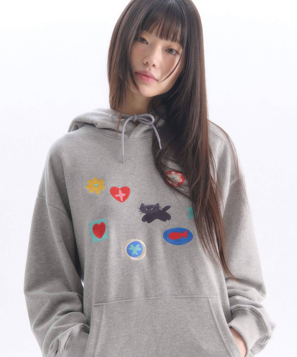 엠블러(AMBLER) Symbol 자수 후드 티셔츠 AHP1301 (멜란지)