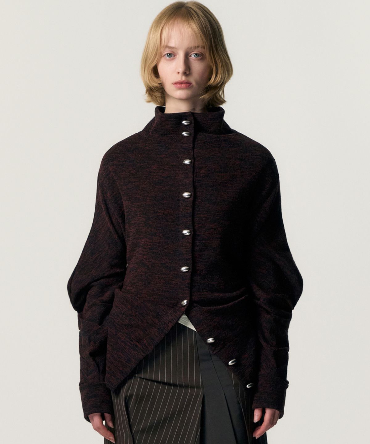 킴지수(KIMZISU) Fluid Knit-Texture Jacket_BURGUNDY