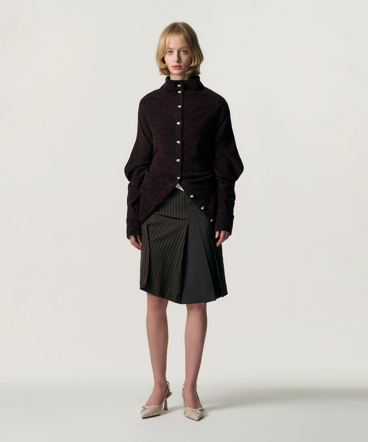 킴지수(KIMZISU) Fluid Knit-Texture Jacket_BURGUNDY