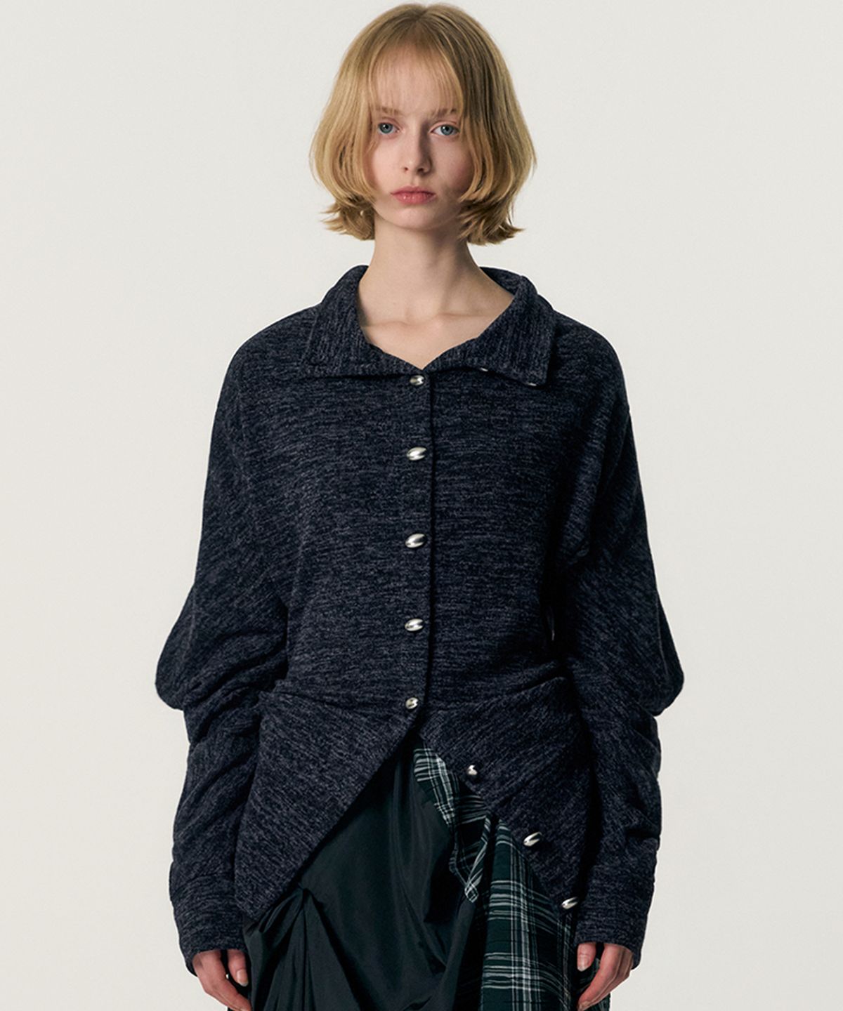 킴지수(KIMZISU) Fluid Knit-Texture Jacket_NAVY
