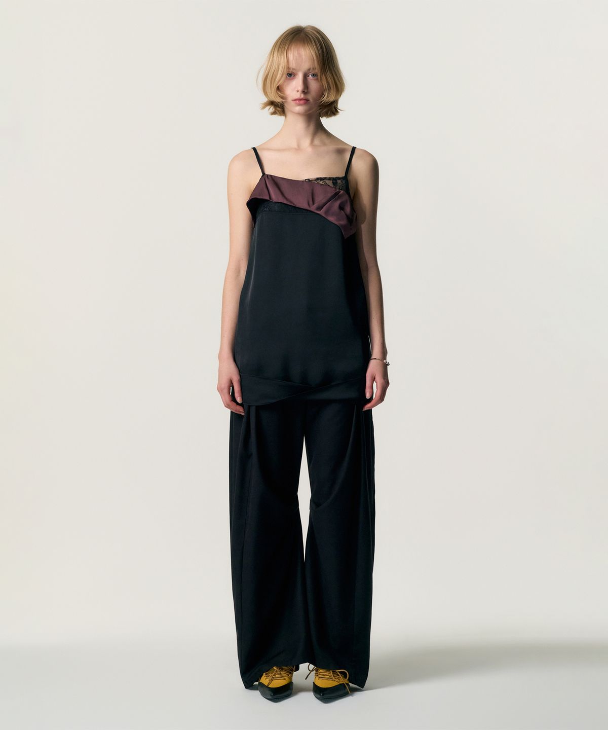 킴지수(KIMZISU) Tucked Satin Slip Dress_BLACK