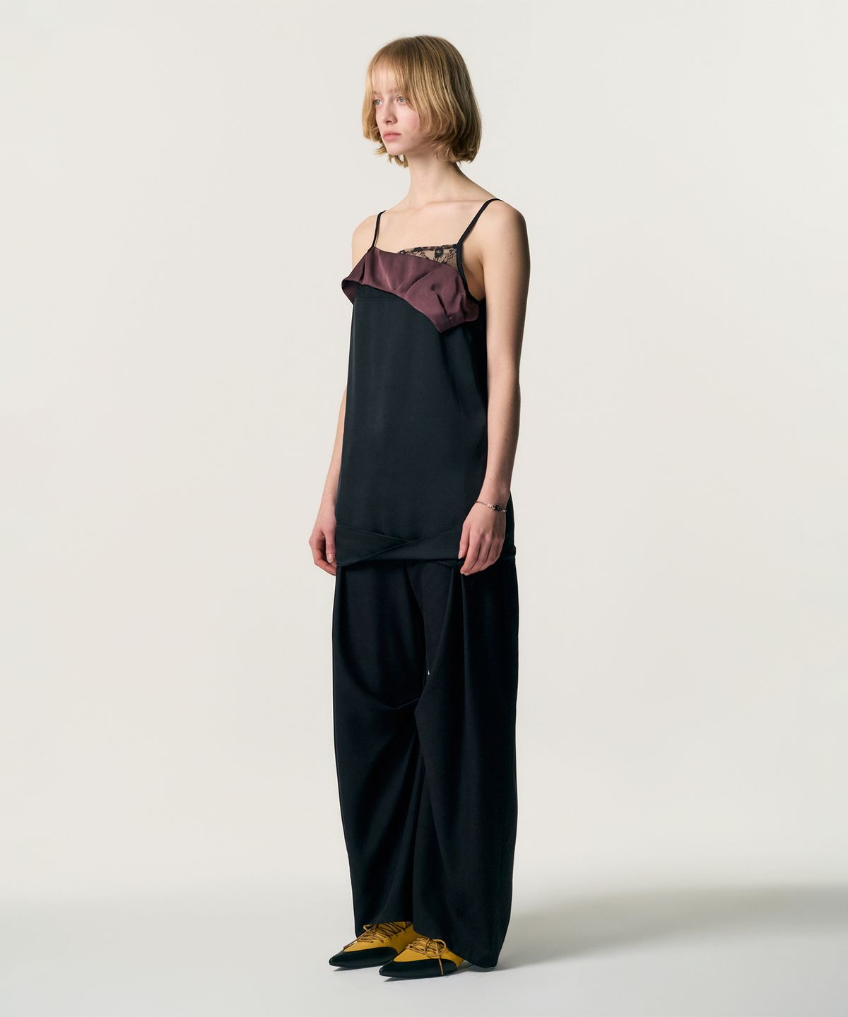 킴지수(KIMZISU) Tucked Satin Slip Dress_BLACK