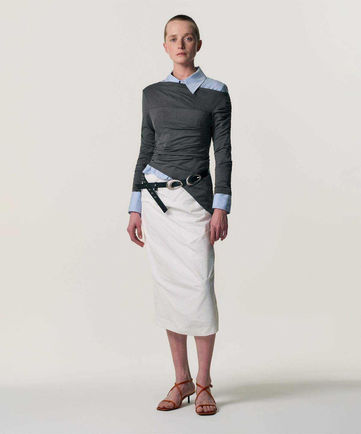 킴지수(KIMZISU) [Ver.2] One Shoulder Draped Jersey Top_GREY
