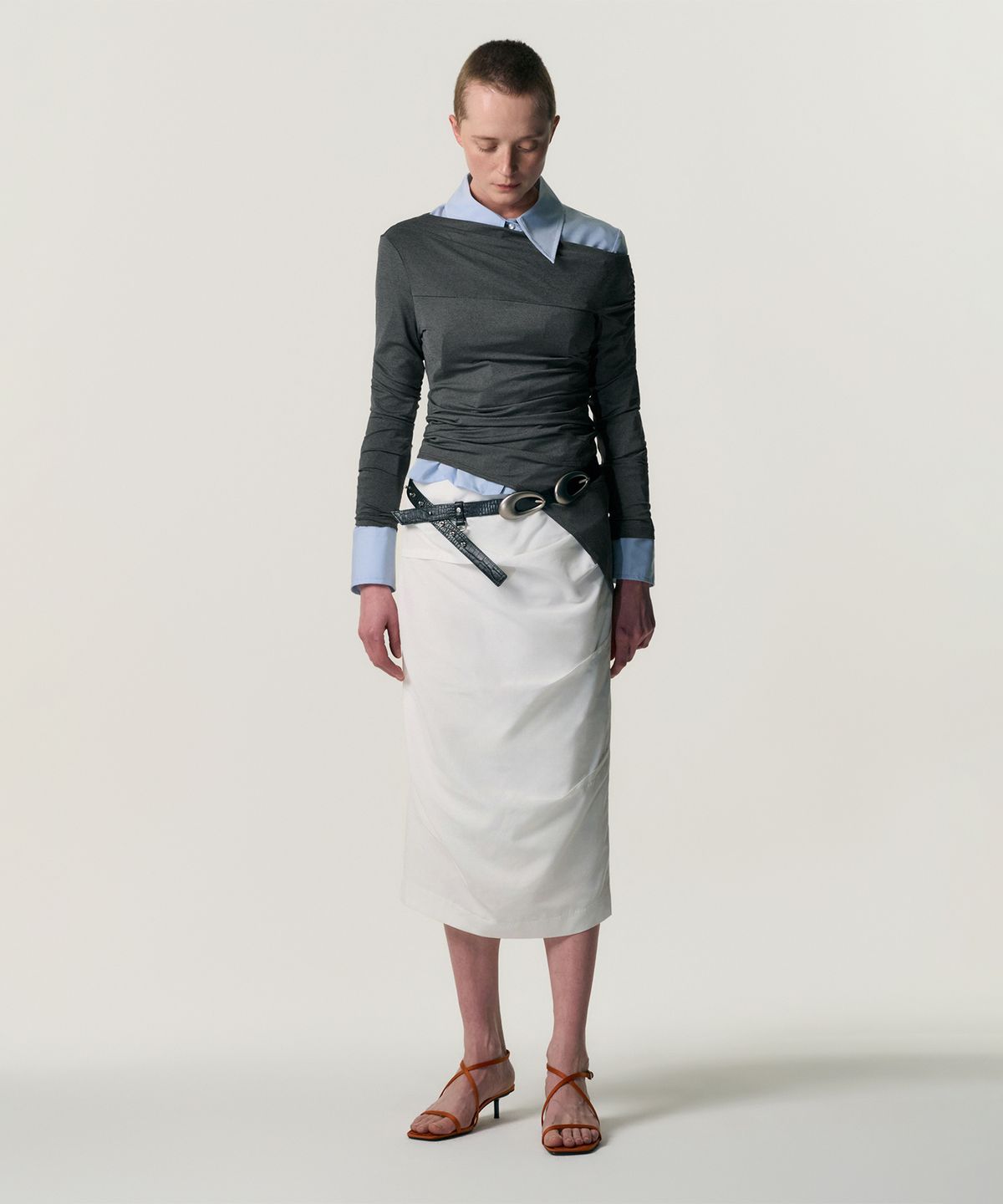 킴지수(KIMZISU) [Ver.2] One Shoulder Draped Jersey Top_GREY