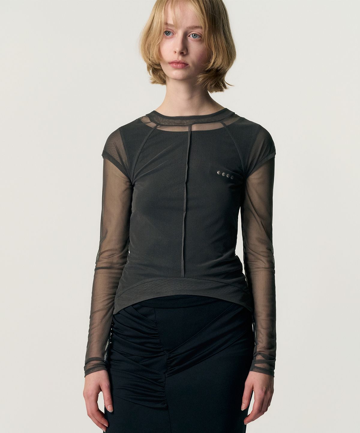 킴지수(KIMZISU) Veiled Mesh Shell LS T-shirt_BLACK